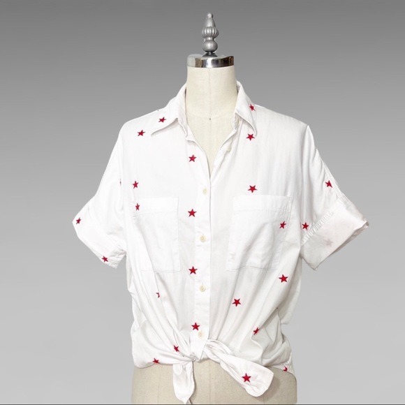 Madewell Tops - Madewell Star Embroidered White Courier Shirt Button Down Oversized XXS